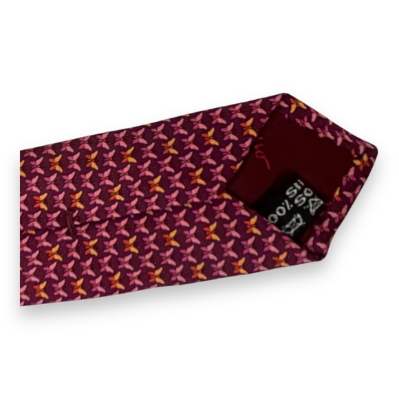 Salvatore Ferragamo Men's Silk Tie Burgundy Butterfly Print Made in Italy Luxury - Picture 4 of 6